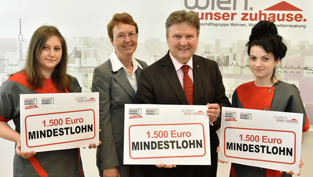 Mindestlohn_PID_Jobst630 Geschäftsführererin Gabriele Payr und Stadtrat Michael Ludwig präsentieren die Festlegung des Mindestlohns auf 1500 Euro